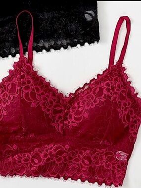 🩷SHEIN RED LACE BRALETTE CROP TOP SPAGHETTI STRAP ONE SIZE SUMMER padded